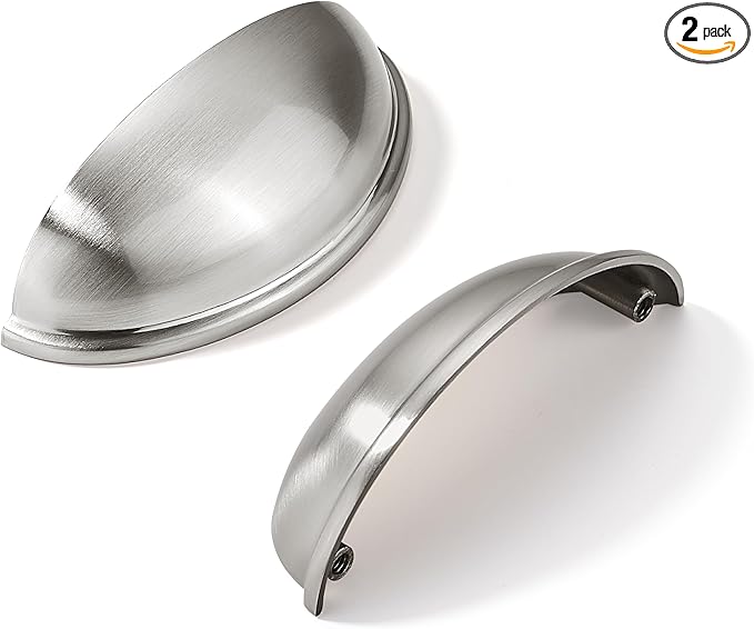 khtumeware 2 Pack 4" Drawer Pulls Brushed Satin Nickel Cabinet Cup Pulls Kitchen Hardware Cabinet Handles Drawer Handles Knobs 4 inch Hole Center