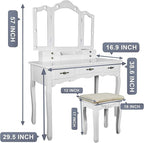 ENSTVER Vintage Vanity Desk with Mirror and Lights, Tri-Folding Mirrors, 6 Organization 7 Drawers Makeup Dress Vanity Table with Cushioned Stool-White
