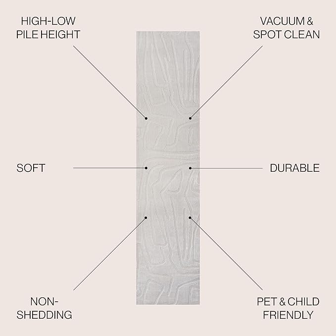 JONATHAN Y Graphic Lines High-Low Runner Rug 2X8 White/Cream, Alcina Modern Scandinavian for Living Room, Bedroom, Kitchen, Easy-Cleaning, High Traffic, Pet-Friendly, Non-Shedding SND102B-28