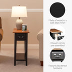 Haven Ridge Narrow Solid Wood Side Table with Drawer and Shelf, Medium Oak Brown and Slate Black, Perfect for Living Rooms, Bedrooms, and Small Spaces – Leick Home, 9017-SL