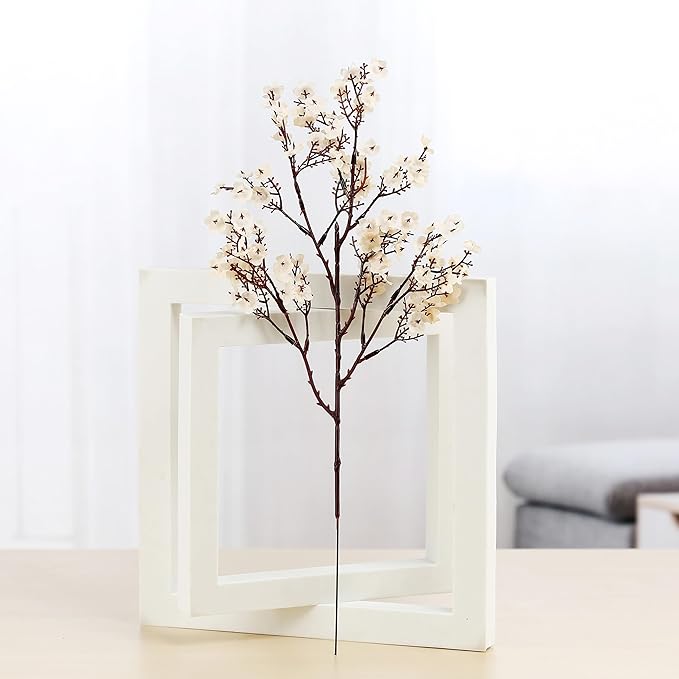 JAKY-Global Babys Breath Fabric Cloth Artificial Flowers 6 Bundle European Fake Silk Plants Decor Wedding Party Decoration Bouquets Real Touch DIY Home Garden (Beige, 6 Bundles)