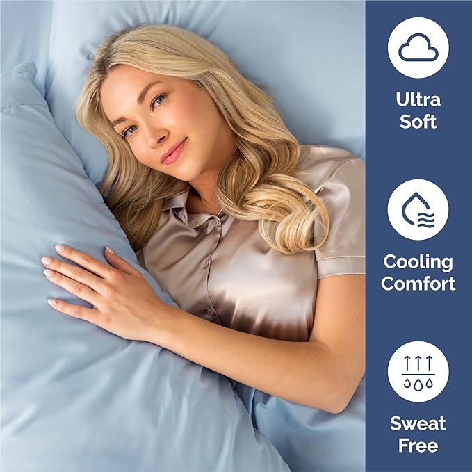 King Sheets Set 6 Piece - Includes 4 Pillowcases - Bed Sheets King Size - Soft Hotel Luxury Bedding - Cooling, Comfy, Cozy & Breathable - 1 Flat & 1 Fitted & 4 Pillowcases w/ Deep Pockets - Sky Blue