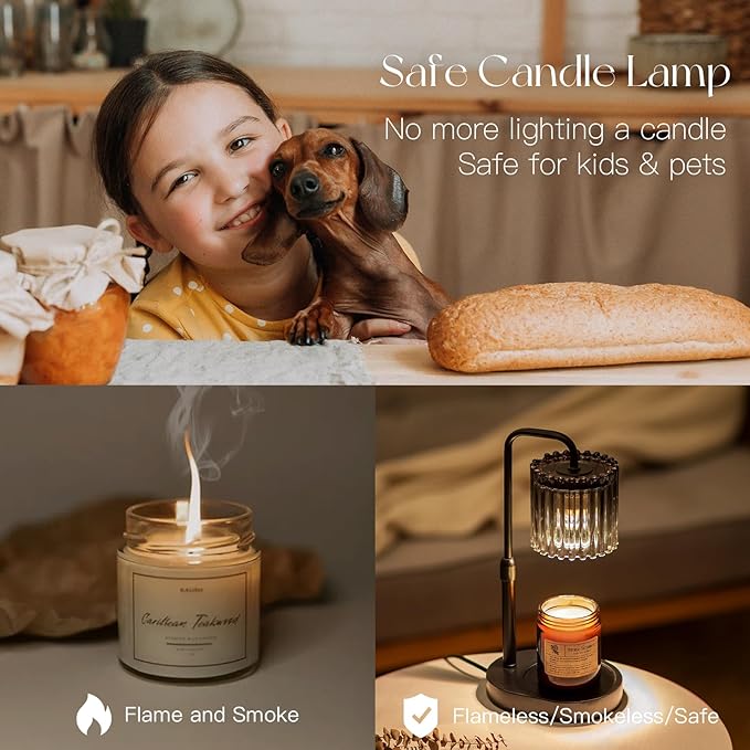 Candle Warmer Lamp with Timer: Black Candle Warming Lamp Height Adjustable Wax Melt Warmer Dimmable Modern New Home Bedroom Decor Housewarming Gift for Women