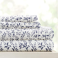 Linen Market Double-Brushed Patterned Microfiber California King Sheet Set 4 Piece – OEKO-TEX Certified Ultra Soft & Wrinkle-Free - 16" Deep Pocket Sheets Easy Care Cal-King Size - Burst of Vines Navy