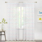 MYSKY HOME Pom Pom Sheer Curtains for Girls' Bedroom and Nursery - Rainbow 72 Inch Long Door Curtains with Rod Pocket - Semi-Transparent, Light Filtering - 52 x 72 Inch, 2 Panels