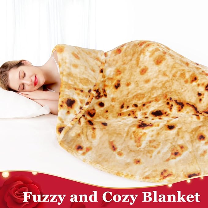 Jorbest Burritos Tortilla Throw Blanket Birthday Gifts for Adult and Kids, Realistic Tortilla Food Blanket Funny Gifts for Women Men Teen Mom Dad, 285 GSM Soft Flannel Taco Blanket (Tan, 80 inches)