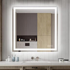 Wall-Mounted LED Square Bathroom Mirror, Makeup Mirror (36 inches x 36 inches,) 3 Color Dimming Bathroom Vanity Mirror with Lights Smart Mirror with Touch