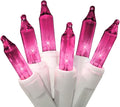 612 Vermont 100 Pink Christmas Lights on a White Wire String, UL Approved, Indoor/Outdoor Use, 18’ of Lighted Length, 20’ of Total Length