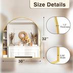 FICTOR Bathroom Vanity Mirror for Wall,32”x30” Arched Metal Framed Bathroom Mirror for Over Sink,Entryway,Living Room,Bedroom(Gold)