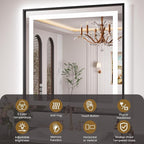 LED Bathroom Mirror,36"x36" Mirror with Black Frame, Front Light and Backlit, Stepless Dimmable, Anti-Fog, Shatter-Proof, Memory, 3 Colors, Double LED Vanity Mirror