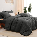CozyLux King Size Comforter Set Dark Grey Seersucker 7 Pieces Bed in a Bag King Comforter Set with Sheets, Luxury Bedding Set with Down Alternative Comforter, Sheets, Pillowcases & Shams All Seasons