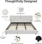 DHP Dakota Upholstered Platform Bed with Diamond Button Tufted Headboard and Footboard, No Box Spring Needed, King, White Faux Leather