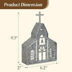 Church Shaped Tea Light Candle Holder Farmhouse Galvanized Metal Candle Holder Vintage Decorative Tealight Holder for Table Centerpiece Decoration - 6.22" x 1.97" x 9.25"