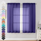 OVZME Purple Sheer Curtains 63 inch Length 2 Panels Set for Farmhouse/Kitchen Room, Elegant Light Filtering Voile Window Treatments, Each is 42W x 63L Inches, Purple