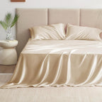Love's cabin Twin Satin Sheets Sets - 3 Piece Beige Silky Bed Sheets with Deep Pockets, Luxury Silk Feel Satin Twin Size Sheet Set Bedding Set (1 Flat Sheet,1 Fitted Sheet,1 Pillow case)