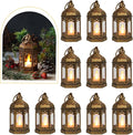 LLQ 8Pcs Mini Lantern with LED Tealight, Vintage Brown Lanterns Decorative, Hanging Candle Lanterns for Ramadan Christmas Wedding Table Centerpiece Indian Diwali Decor, Garden Fairy Party Decorations