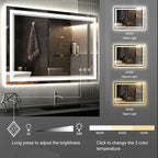 Lighted Bathroom Mirror, 40x30 Inch Gradient Front and Backlit LED Bathroom Mirror, 3 Colors Dimmable CRI>90 Double Lights, Enhanced Anti-Fog, Hanging Plates Wall Mount LED Mirror