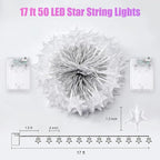 Minetom Star String Lights Battery Operated - 2 Pack 17 ft 50 LED Star Fairy String Lights with Timer, Waterproof for Indoor Bedroom Tent Loft Bed Patio Party Wedding Decor, Multi-Color