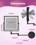 Rechargeable Wall Mounted Makeup Mirror with Lights, 4000mAh Double Sided 1X/10X Magnifying Vanity Mirror with 3 Color Lights, Touch Dimmable, 360° Extension Foldable Arm (Matte Black)