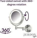 JERDON Wall-Mounted Makeup Mirror with Lights - Direct-Wired Lighted Makeup Mirror with 8X Magnification & Nickel Finish - Model HL88NLD