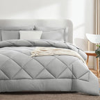 CozyLux Full Size Comforter Sets Light Grey - 7 Pieces Bed in a Bag Full, Luxury Soft Bed Set for All Seasons, Bedding Set with Down Alternative Comforter, Sheets, Pillowcases & Shams