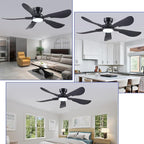 52 Inch Modern Ceiling Fans with Lights, Flush Mount Ceiling Fan with Light and Remote/APP Control, 5 Reversible 6 Speeds Curved Blades, 3 CCT Dimmable Lights for Bedroom, Black