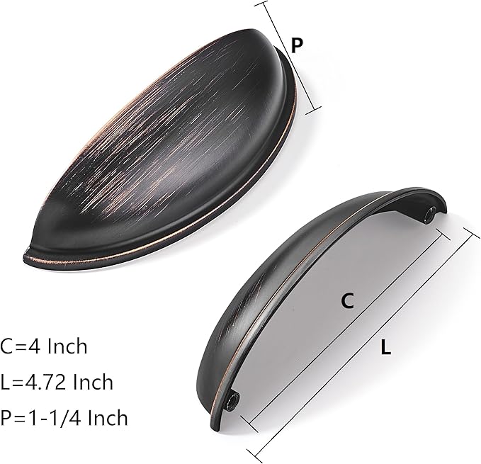 khtumeware 10 Pack 4" Drawer Pulls Oil Rubbed Bronze Cabinet Cup Pulls Kitchen Hardware Cabinet Handles Drawer Handles Knobs 4 inch Hole Center