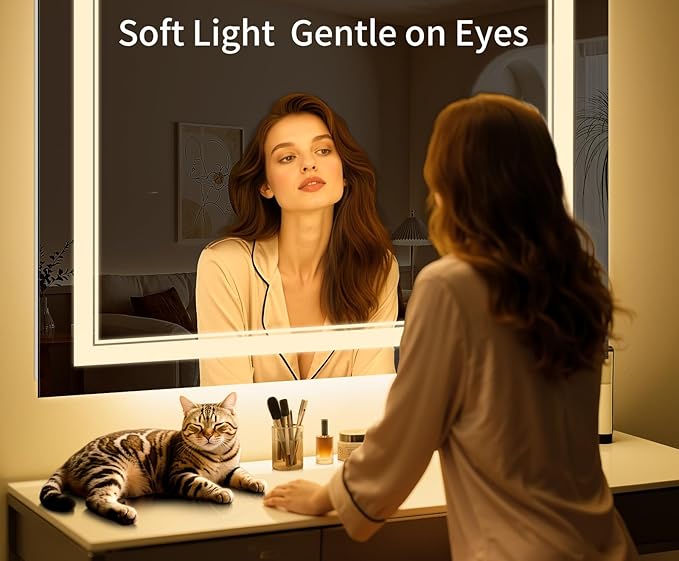 32"x28" LED Bathroom Mirror with Anti-Fog, Stepless Dimmable Lights, 3 Color Modes, Shatter-Proof Tempered Glass, Memory Function & Waterproof Design