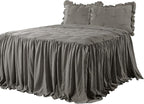 Lush Decor Ravello Pintuck Ruffle Skirt Bedspread Set - Luxe 2 Piece Ruffled Bedding Set - Traditional Glam & Farmhouse Inspired Bedroom Decor - Twin, Dark Gray