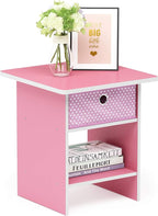Furinno Dario End Table / Side Table / Night Stand / Bedside Table with Bin Drawer, 2-Pack, Pink/Light Pink