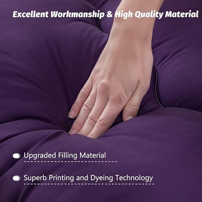 MAXYOYO Japanese Floor Futon Mattress, Roll Up Floor Mattress for Adults Foldable Tatami Mat Sleeping Pad Dormitory Bed Lounger, Purple, Twin Size