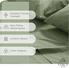 Linen Home 100% Cotton Percale Sheets Queen Size, Oil Green, Deep Pocket, 4 Pieces Set - 1 Flat, 1 Deep Pocket Fitted Sheet and 2 Pillowcases, Crisp Cool and Strong Bed Linen