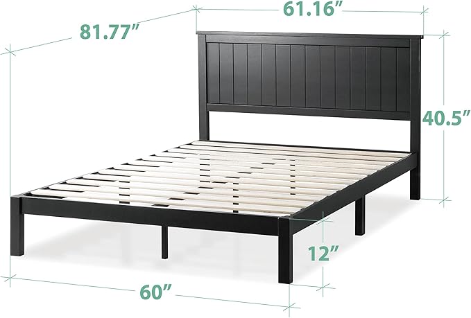 ZINUS Santiago Platform Bed Frame, Wood Slat Support, No Box Spring Needed, Easy Assembly, Queen, Black