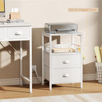 Furologee Nightstands Set of 2, Night Stands with Charging Station, Side Tables with 2 Fabric Drawers, End Tables with Storage Shelves, for Bedroom, White