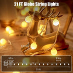 Minetom Battery Operated String Lights, 21FT 60 LED Globe Fairy Lights with Remote, Waterproof Twinkle Lights for Indoor Outdoor Bedroom Classroom Dorm Camping Canopy Wedding Xmas Decor, Warm White