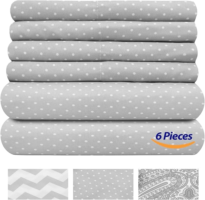 Full Size Bed Sheets - 6 Piece 1500 Supreme Collection Fine Brushed Microfiber Deep Pocket Full Sheet Set Bedding - 2 Extra Pillow Cases, Great Value, Full, Dot Gray