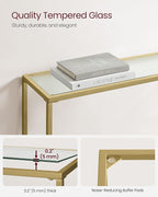 VASAGLE Entryway Table, Console Table, Tempered Glass Tabletop, Modern Sofa Table, Easy Assembly, with Adjustable Feet, for Living Room, Entryway, Pale Gold and Transparent ULGT132A01