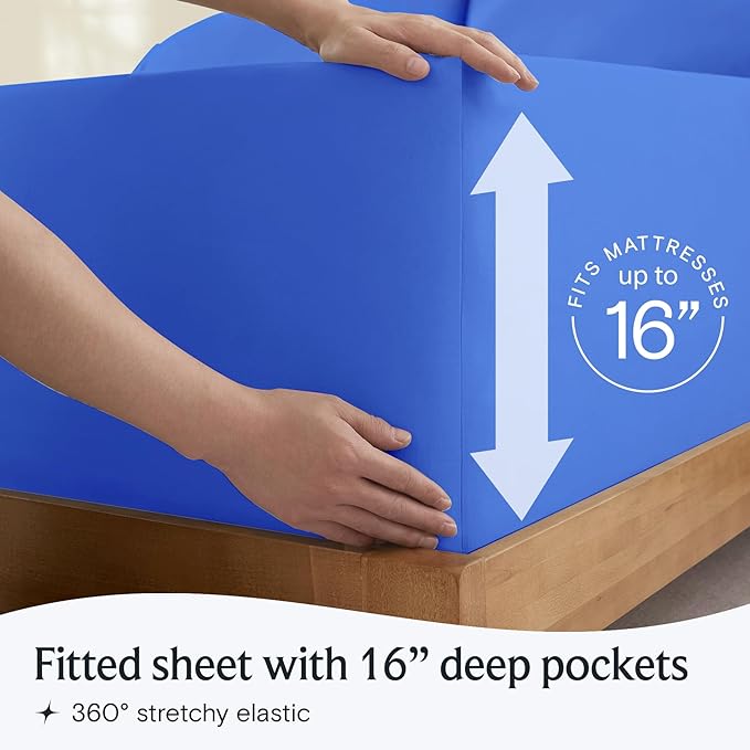 LuxClub 3 PC Sheet Set Bed Sheets Deep Pockets 16" Eco Friendly Wrinkle Free Cooling Machine Washable Hotel Bedding Silky Soft - Marine Blue Twin XL