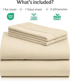 LuxClub 4 PC Queen Sheet Set, Queen Size, Deep Pockets Wrinkle Free Cooling Bed Sheets Machine Washable Hotel Bedding Silky Soft - Cream Queen