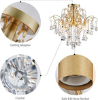 WUZUPS Crystal Chandelier Flushmount Ceiling Light Modern Lighting Fixture for Bedroom Hallway Bar Kitchen Bathroom, H 17.5'' x W 19.3'', E12 Base, Gold