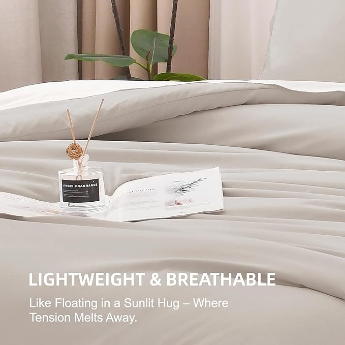 Litanika Oversized King Comforter 120x98, 3 Pieces Linen Lightweight Solid Bedding Comforter Set, All Season Fluffy Bed Set (1 Comforter & 2 Pillowcases)