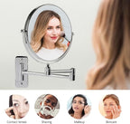 OVENTE 7" Wall Mounted Makeup Mirror with 1X/7X Magnification, Double Sided Magnifying Round Bathroom Vanity Mirror, 360° Swivel Design, Extendable and Folding Arm, Polished Chrome MNLFW70CH1X7X
