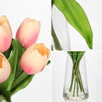 Fake Tulips Artificial Tulip Flowers in Glass Vase with Faux Water, 14.2" Real Touch Peach Tulip Flowers Spring Décor for Table Centerpiece Home Farmhouse Resto Wedding Decoration