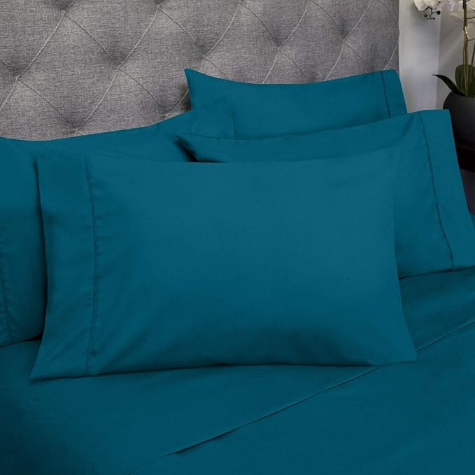 Sweet Home Collection 6 Piece 1500 Supreme Collection Brushed Microfiber Deep Pocket Sheet Set-2 Extra Pillow Cases, Great Value, Split King, Teal