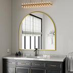 VooBang Wide Arched Wall Mirror, 38 x 40 inch Arch Bathroom Mirror, Wall Mounted Vanity Mirror with Arch Metal Frame, Modern Bathroom Vanity Mirror for Bedroom, Living Room, Hanging or Leaning, Gold