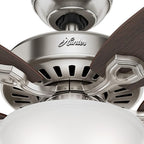 Hunter 52 inch Indoor Ceiling Fan with LED Light - Ceiling Fan with Pull Chain, For Bedroom or Living Room, Standard Mount, No Remote, 5 Blades, Includes Bulbs - Builder Deluxe 53090, Brushed Nickel