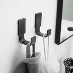 BESy Brass Clothes Hook Single Towel Hook for Bathroom Kitchen Garage Square Style Robe Hooks Coat and Hat Hook, Self Adhesive with Glue or Wall Mounted with Screws, Two Packs, Oil Rubbed Bronze