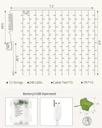 JACKYLED 84Ft 12 Pack Artificial Ivy Garland Fake Plants with 240 LED Curtain Lights USB Plug in/Battery Operated, 8 Modes Fairy String Light with Remote Control, for Bedroom Wall Decorations