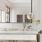 8” Wall Mounted Makeup Mirror 1X/10X Magnification, Rechargeable 2 Sided Touch Dimming with LED Lights 360 Swivel Extendable Arm Shaving Mirror, Brushed Moderne Brass