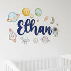 Custom Nursery Name Sign with Themed Decor Kit | Personalized Wooden Wall Art for Baby, Kids Room | Space, Jungle, Circus, Under the Sea, Woodland, Rainbow (10", Space)